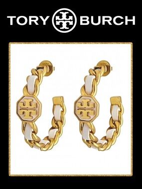 TORY BURCH • Black Marion Woven Hoop Earrings